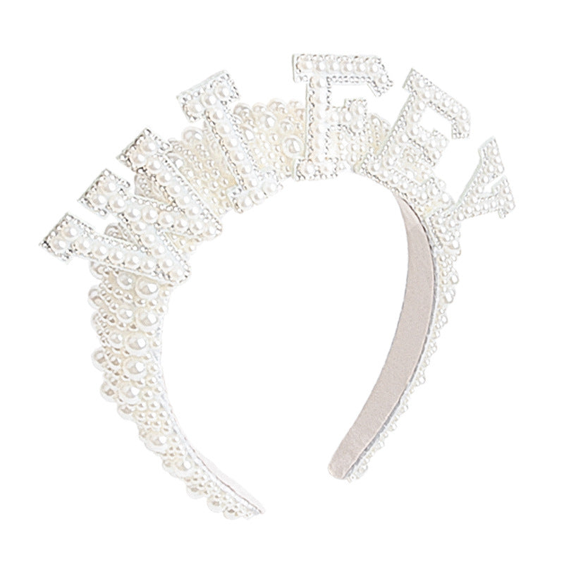 Wholesale Pearl Letter Crown Retro Party Wedding Headband